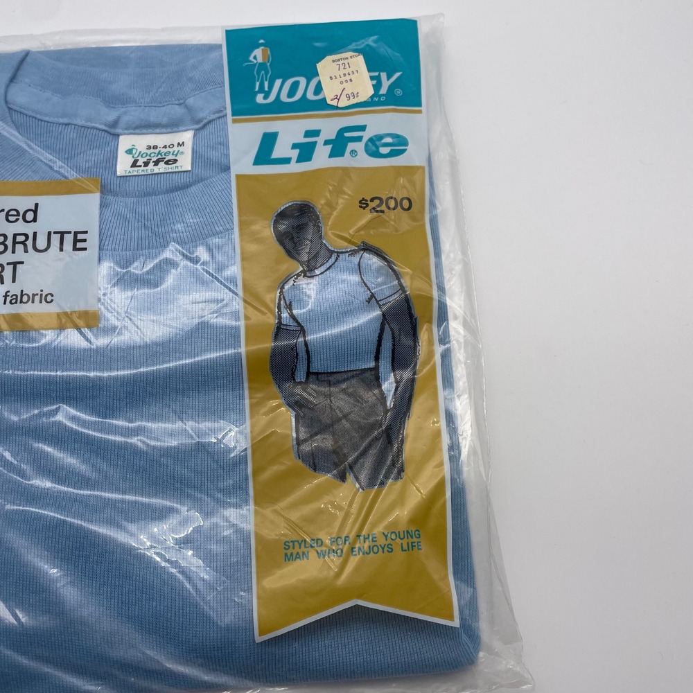 NOS Vintage‎ Jockey Life Super Brute Tapered Stretch Rib Shirt Mens M Blue 1964 - Picture 2 of 6